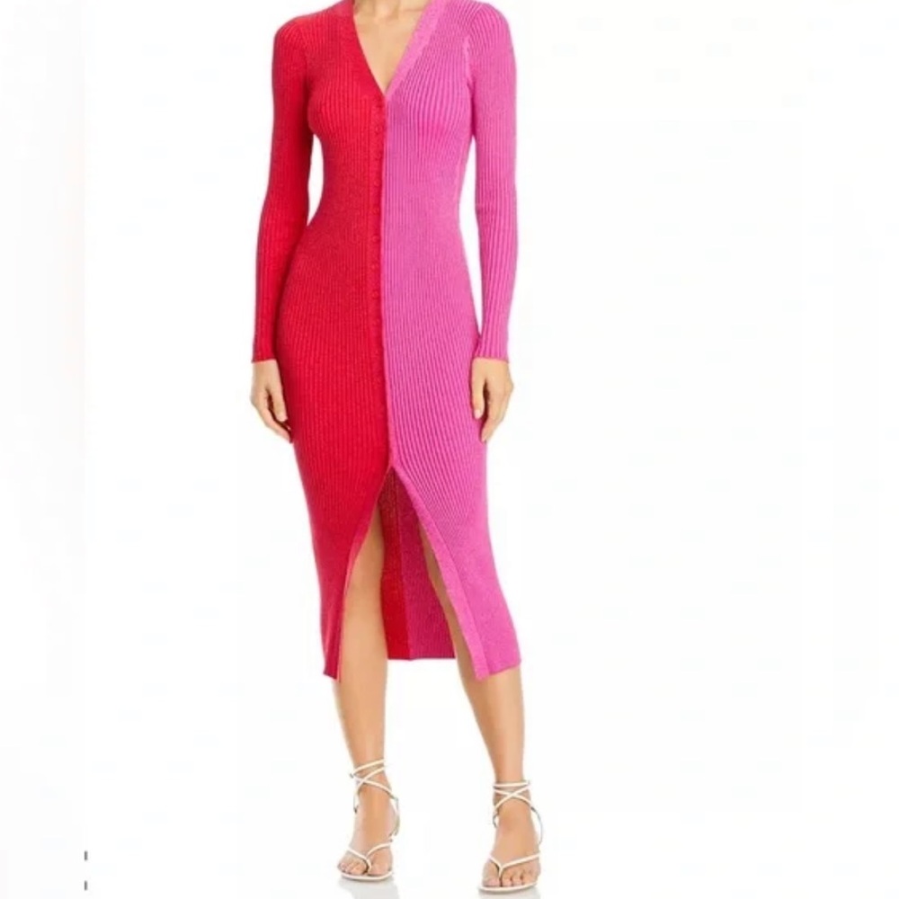 STAUD Shoko Metallic Pink and Red Dress